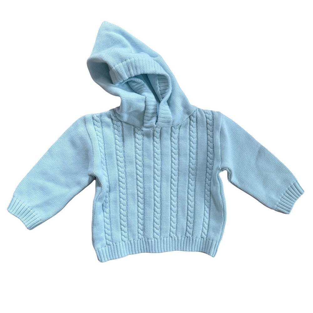 Julius Berger Baby Blue Cable Knit Cotton Hoodie‎ Sweater Size 6 Months NEW